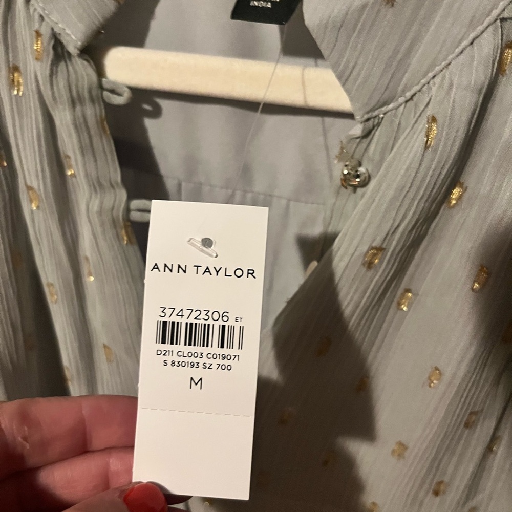 Ann Taylor Light Blue Blouse with Gold Accents